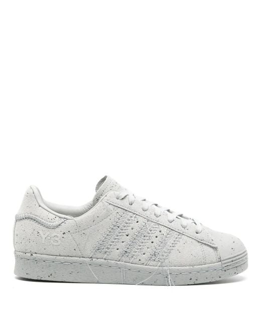 Y-3 White Superstar Exposed-Seam Suede Sneakers