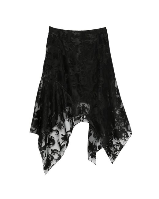 McQueen Black Flower Devoré Asymmetric Skirt