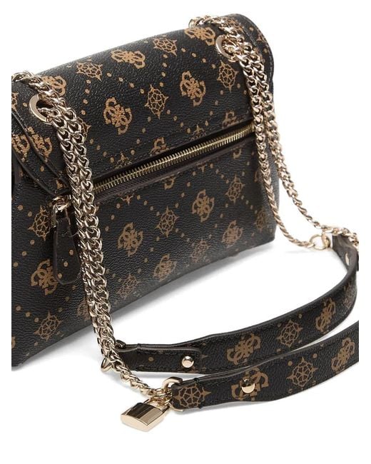Guess Black Monogram-Print Chain-Link Shoulder Bag