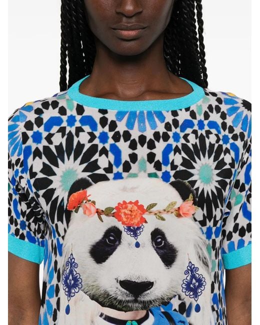 The Artistylist Blue Panda-Print Silk Mini Dress