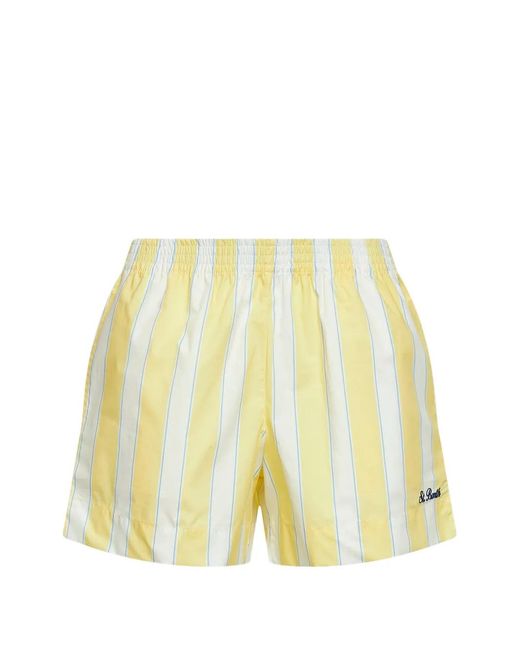 Mc2 Saint Barth Yellow Striped Embroidered Shorts