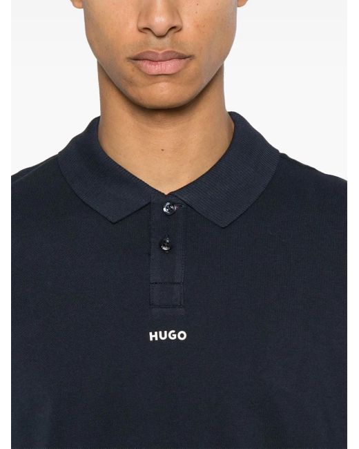 HUGO Blue Logo-Print Polo Shirt for men