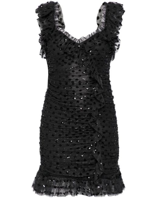 Needle & Thread Black Dotty Ruched Minidress