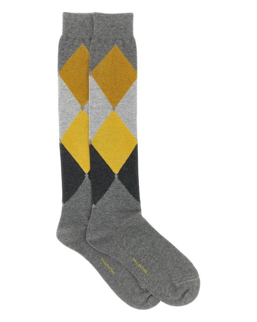 Ballantyne Gray Diamond-Patterned Socks for men