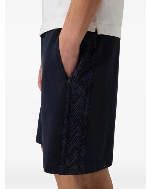 Missoni Blue Cotton Fleece Shorts With Knit Inserts for men