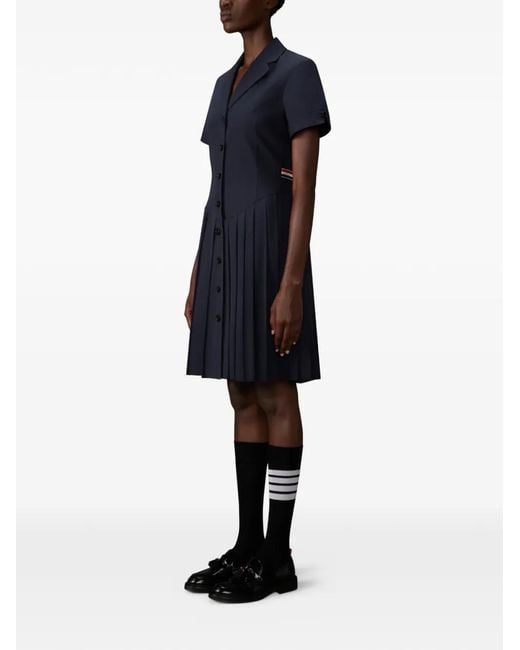 Thom Browne Blue Buttoned Pleated Midi Dress