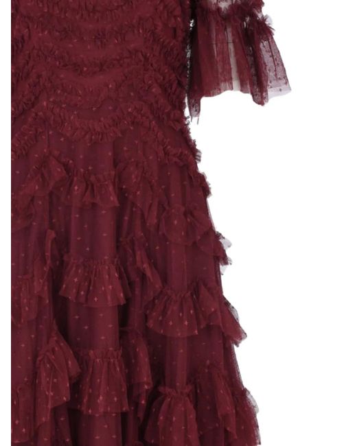 Needle & Thread Purple Robe Longue Aviana À Manches Courtes