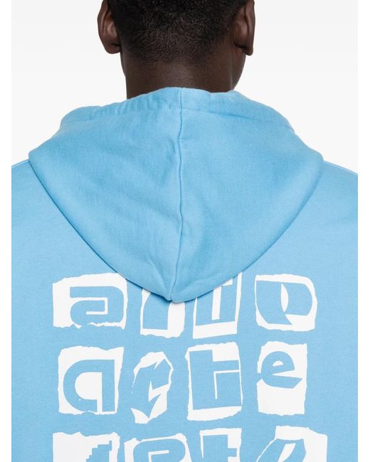 Arte' Blue Long-Sleeve Logo-Print Hoodie for men