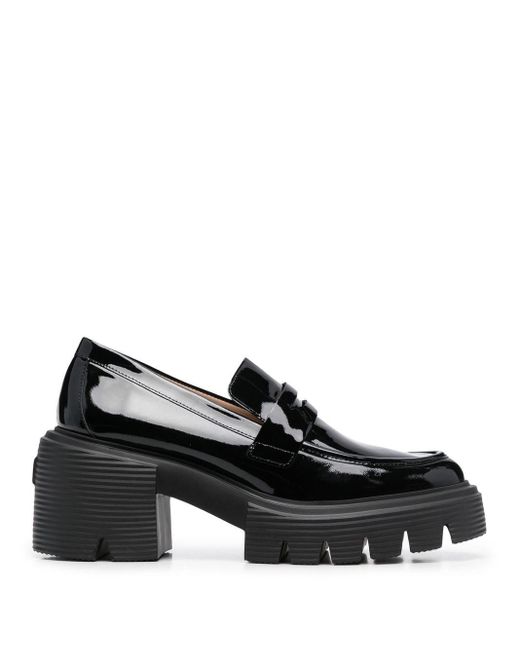 Stuart Weitzman Soho 60mm Platform Leather Loafers in Black | Lyst ...