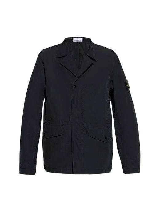 Stone Island Blue Logo-Patch Pocket Overshirt for men