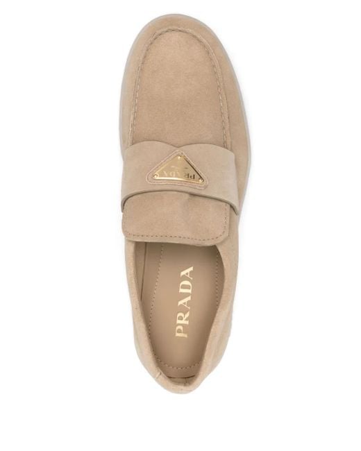 Mocassins En Cuir À Plaque Logo Prada pour homme en coloris Natural