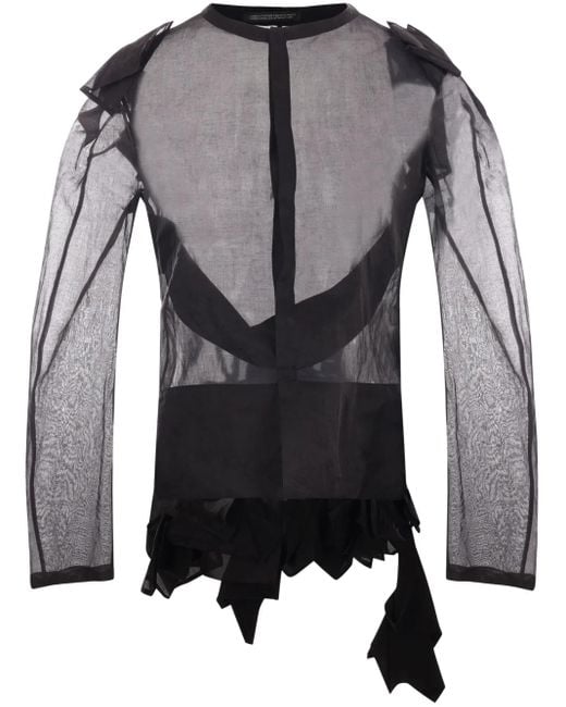 Yohji Yamamoto Black Asymmetric-Hem Sheer Organza Top