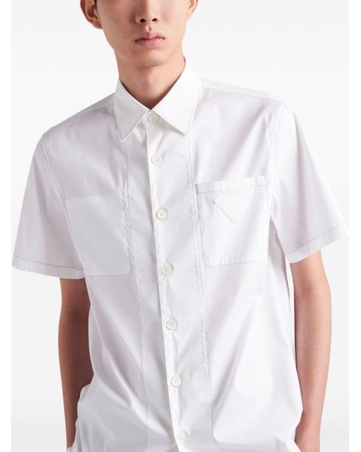 Chemise à logo triangle Prada pour homme en coloris White
