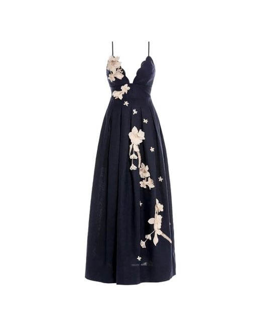 Agua Bendita Blue Sula Cauca Floral-Appliqué Maxi Dress