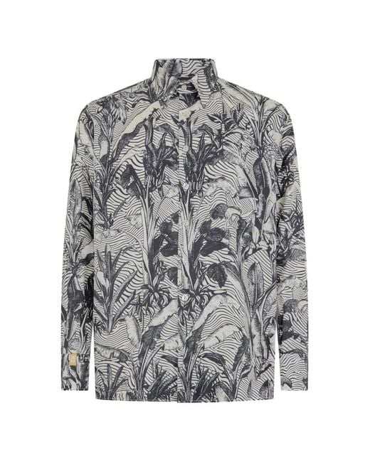 Billionaire Gray Palm-Print Silk Shirt for men