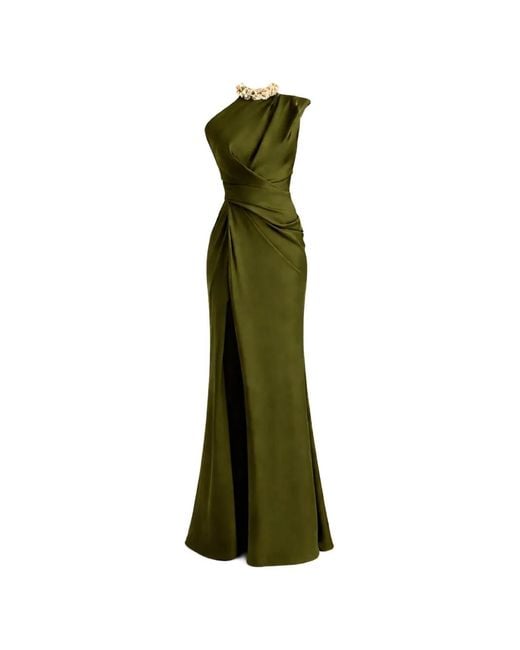 Gemy Maalouf Green One-Shoulder Draped Dress