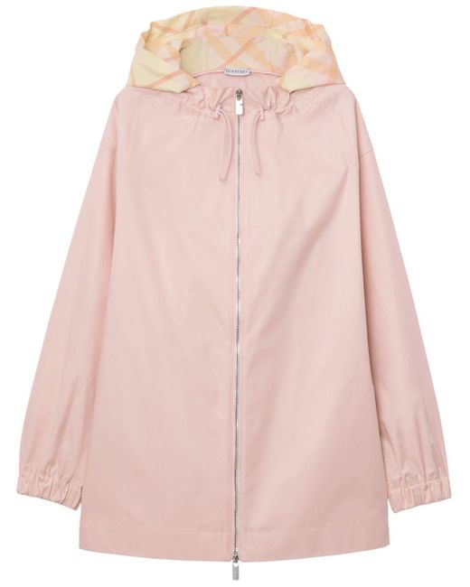 Burberry Pink Vintage Check Hood Gabardine Coat