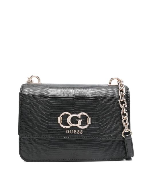 Guess Black Chain-Strap Embossed-Leather Satchel