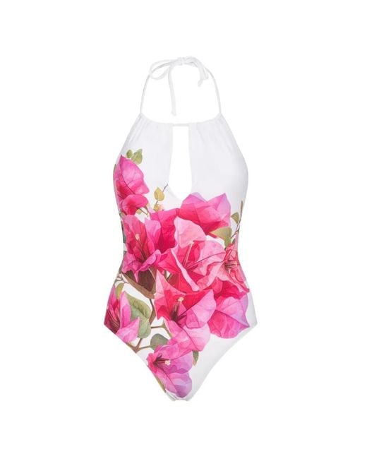 Bikinville Pink Bouganvillea Floral-Print Drawstring Swimsuit