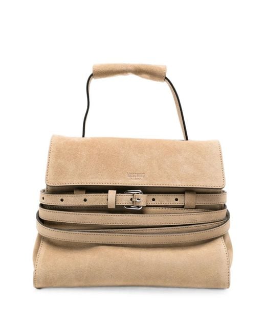 Moschino Natural Buckle-Detail Suede Tote Bag