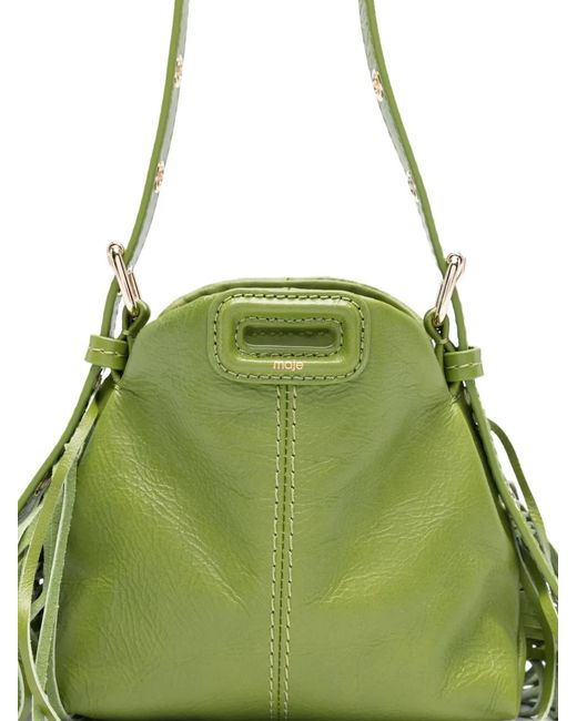 Maje Green Mini Miss M Fringed Tote Bag