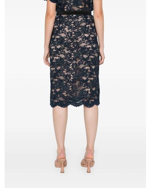 P.A.R.O.S.H. Black Sequin-Embellished Lace Midi Skirt