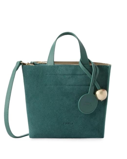 Furla Green Leather Suede-Panel Tote Bag