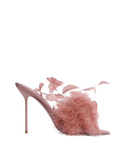 Paris Texas Pink Lidia Feather-Trim Sandals