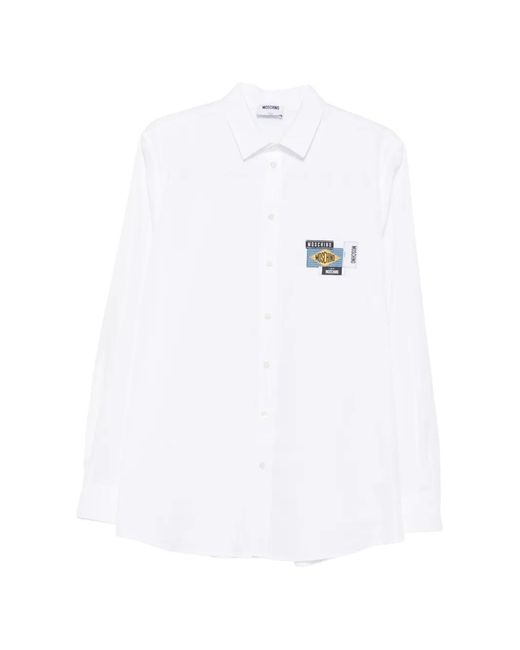 Moschino White Logo-Patch Button-Down Shirt for men