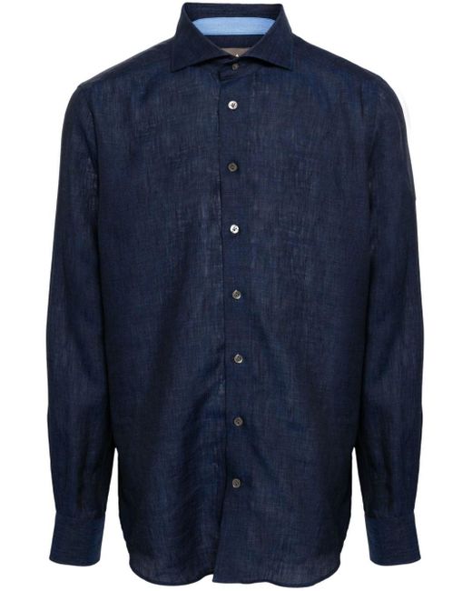 N.Peal Cashmere Blue Megeve Linen Shirt for men