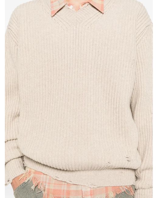 MM6 by Maison Martin Margiela Natural V-Neck Sweater for men