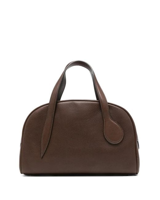 Liffner Brown Mini Bowling Smooth Leather Tote Bag
