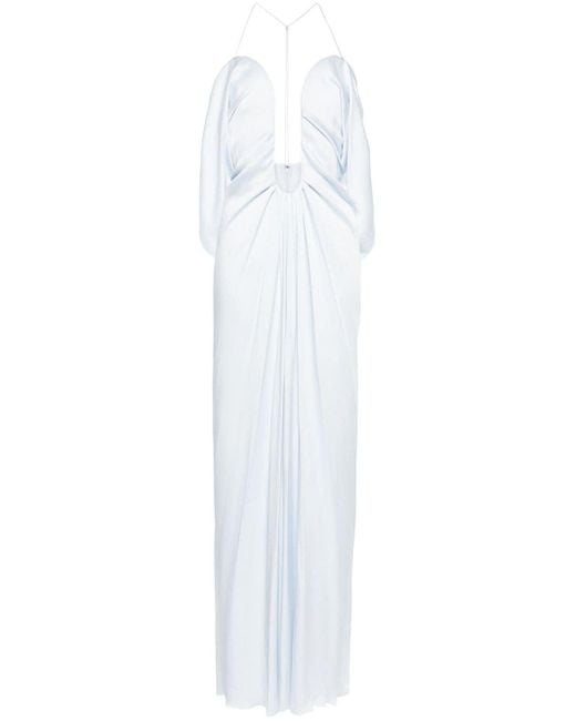 Robe longue en satin à design drapé Victoria Beckham en coloris White