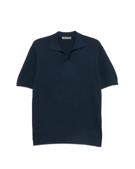 Corneliani Blue T-Shirt En Maille À Design Côtelé for men