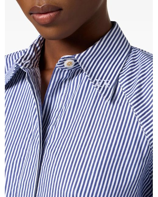 Camicia Crop A Righe di Elisabetta Franchi in Blue