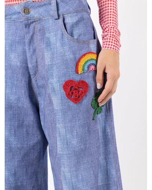 Amir Slama Blue Crochet-Patch Culotte Trousers