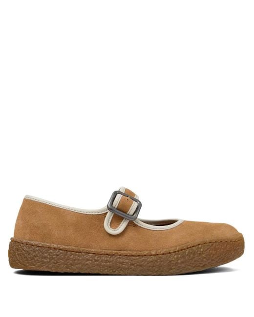 Camper Brown Peu Terreno Buckle-Strap Suede Ballet Flats