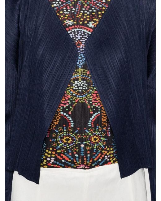 Pleats Please Issey Miyake Blue Pleated Asymmetric-Neckline Top