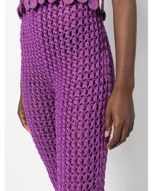 Moschino Purple Crochet-Knit Flared Trousers