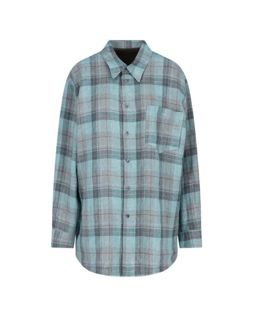 Magliano Blue Check-Pattern Linen Shirt