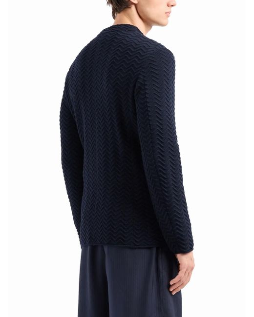 Giorgio Armani Blue Zigzag-Embroidery Buttoned Cardigan for men