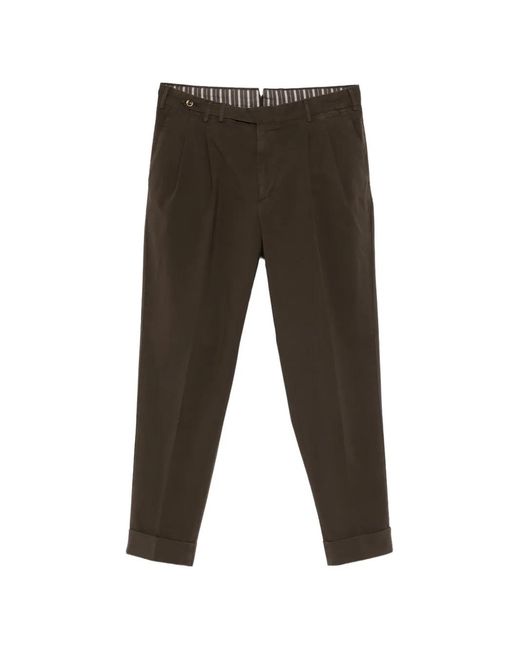 PT Torino Gray Pleated Cuffed Trousers for men