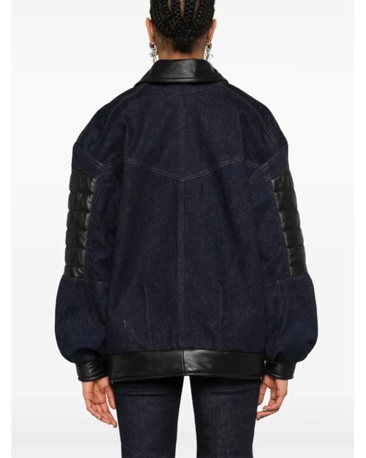 MITILIANE COUTURE Blue Leather-Insert Denim Jacket