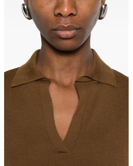 Max Mara Brown Albero V-Neck Top