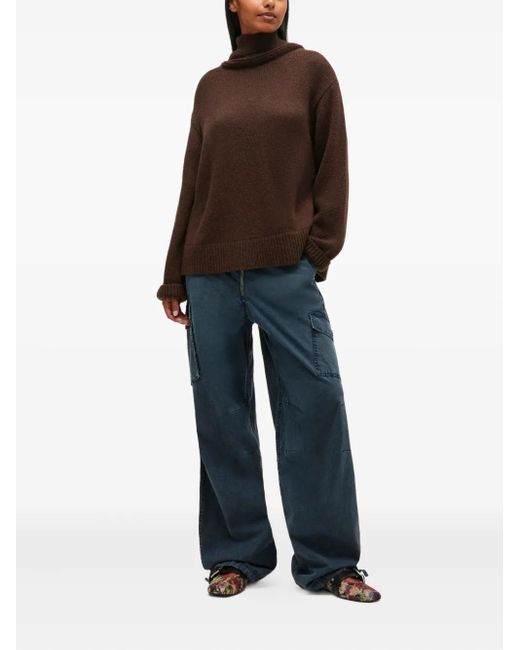 Ganni Brown High-Neck Open-Back Pullover