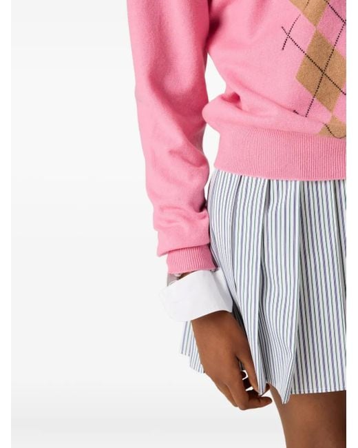 Miu Miu Pink Intarsien-Pullover Mit Argyle-Muster