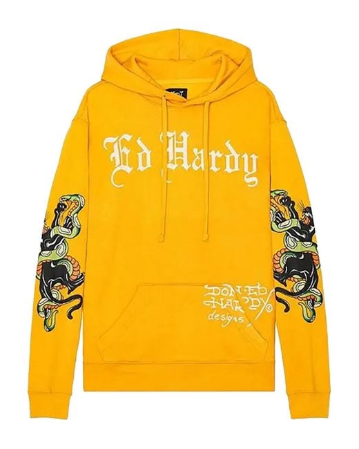 Ed Hardy Yellow Panther Snake Printed Hoodie for men