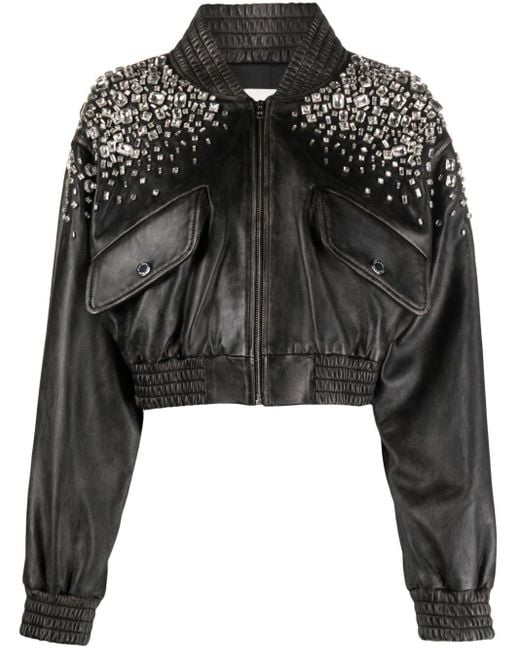 Sandro Black Crystal-embellished Leather Jacket