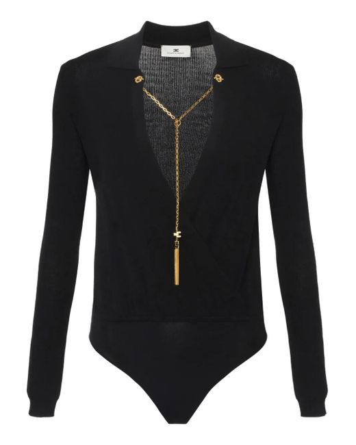 Elisabetta Franchi Black Chain-Embellished Bodysuit