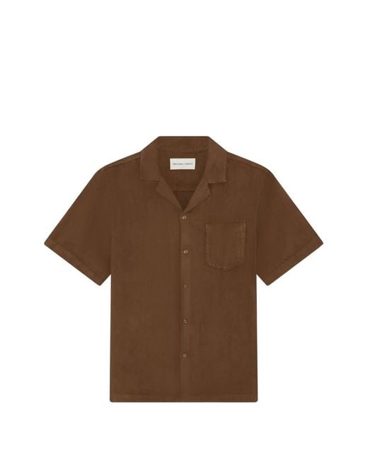 Frescobol Carioca Brown Angelo Slub-Texture Camp-Collar Shirt for men